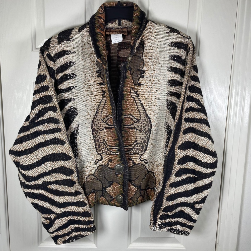 Painted Pony Vintage Safari Zebra Tapestry Jacket Cotton Made in Texas One Size - Picture 2 of 7